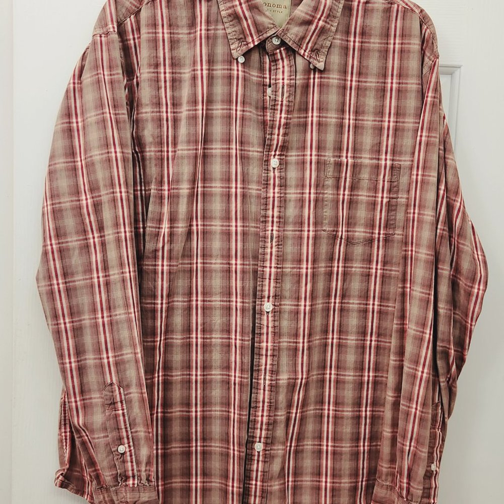 SONOMA LIFE STYLE MEN'S XL LONG SLEEVE PLAID SHIRT #1461
